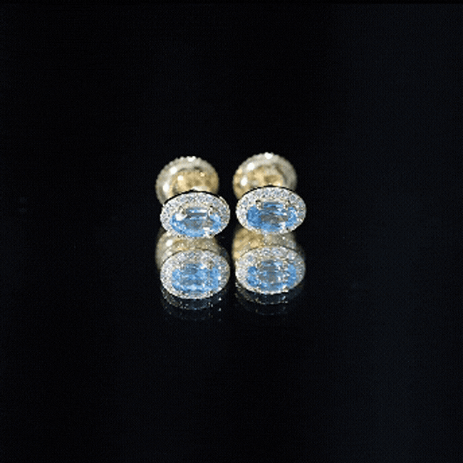 Natural Swiss Blue Topaz Stud Earrings with Diamond Halo