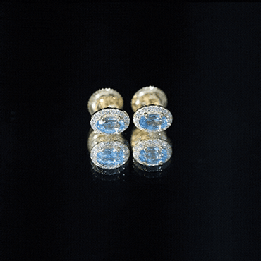 Natural Swiss Blue Topaz Stud Earrings with Diamond Halo