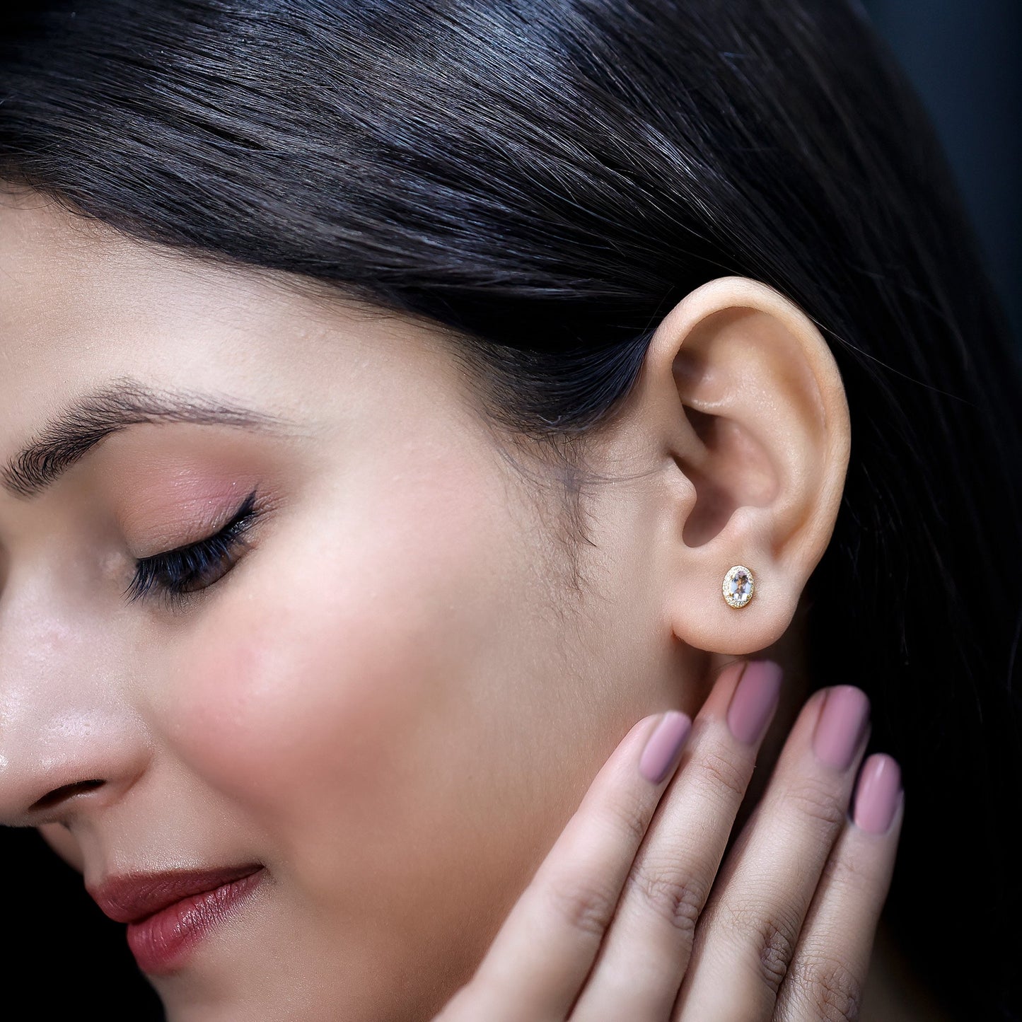 Peach Morganite and Diamond Halo Stud Earrings