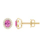Genuine Oval Shaped Pink Tourmaline and Diamond Halo Stud Earrings