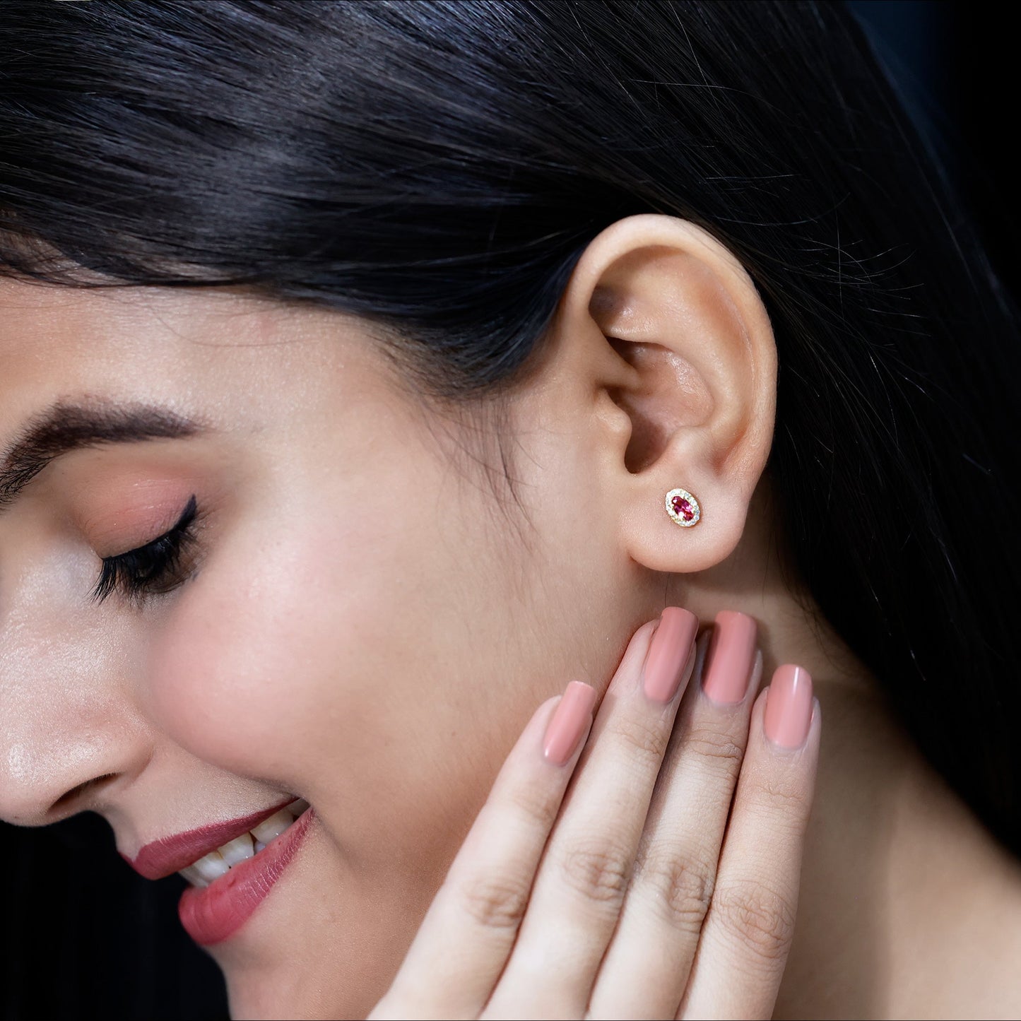 Genuine Oval Shaped Pink Tourmaline and Diamond Halo Stud Earrings