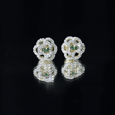 Yellow Gold Plated Silver Lab Grown Emerald Diamond Flower Stud Earrings for Women