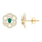 Yellow Gold Plated Silver Lab Grown Emerald Diamond Flower Stud Earrings for Women