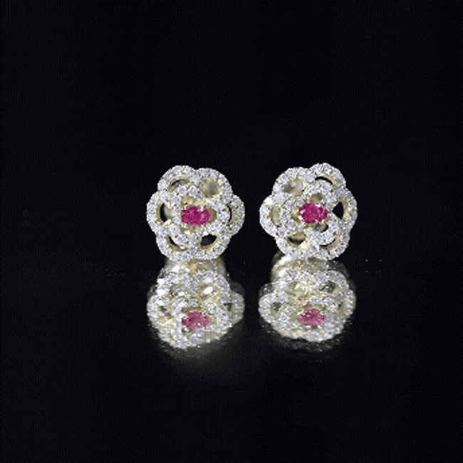 Certified Lab Grown Ruby Flower Stud Earrings with Diamond