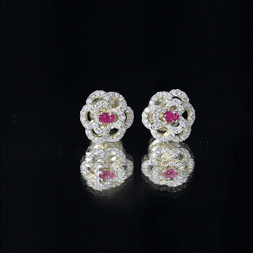 Certified Lab Grown Ruby Flower Stud Earrings with Diamond