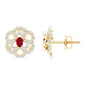 Certified Lab Grown Ruby Flower Stud Earrings with Diamond
