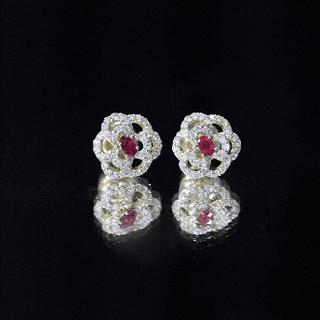 Certified Real Ruby Flower Stud Earrings with Diamonds