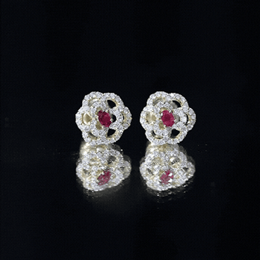 Certified Real Ruby Flower Stud Earrings with Diamonds