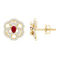 Certified Real Ruby Flower Stud Earrings with Diamonds
