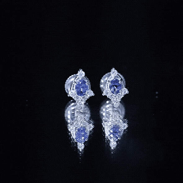 Oval Shaped Tanzanite Stud Earrings with Lab Diamond in Sterling Silver