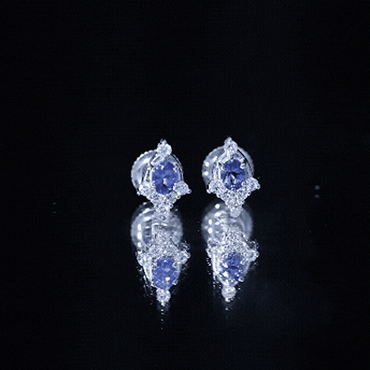Oval Shaped Tanzanite Stud Earrings with Lab Diamond in Sterling Silver