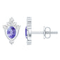 Oval Shaped Tanzanite Stud Earrings with Lab Diamond in Sterling Silver