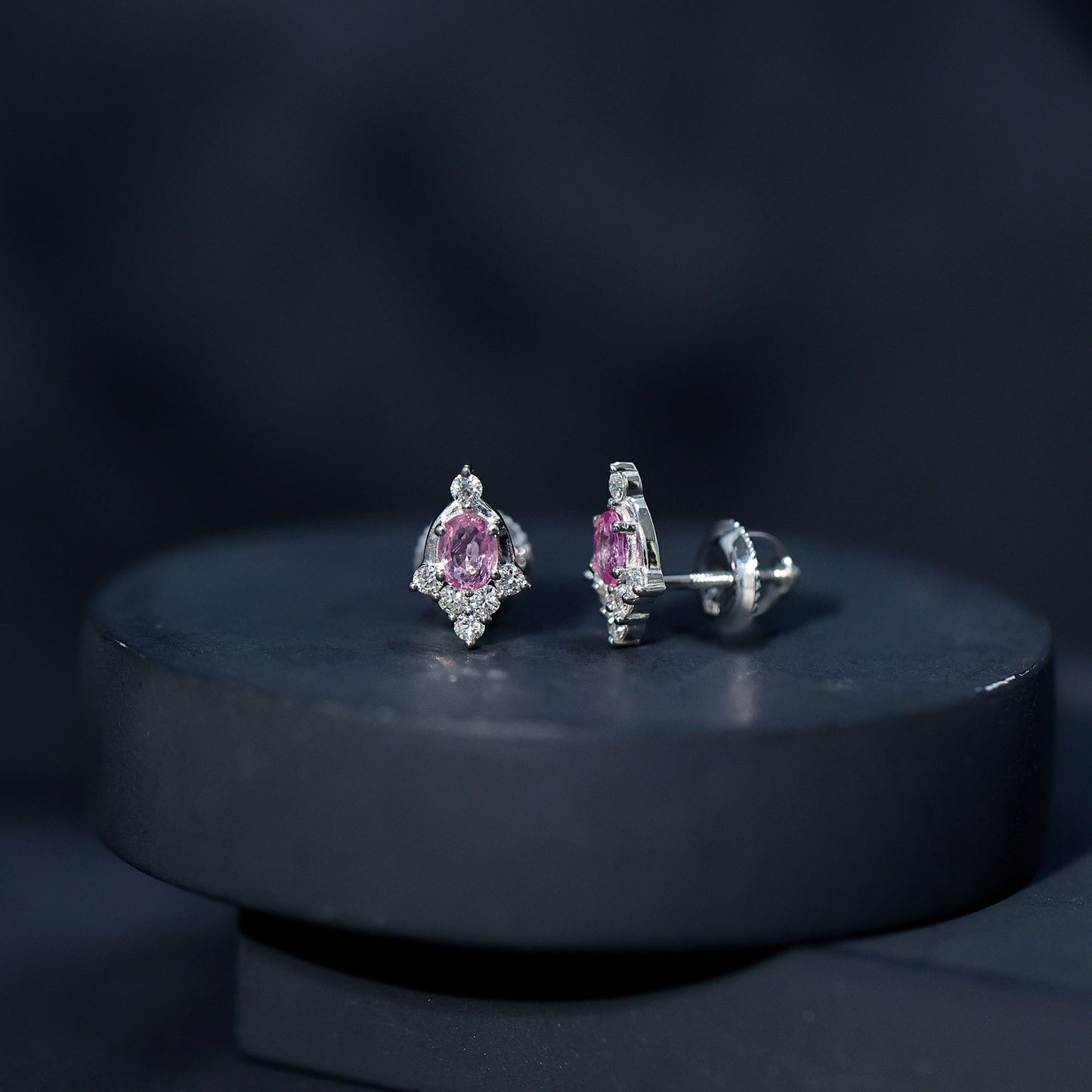 Sterling Silver Natural Pink Sapphire and Diamond Stud Earrings for Women