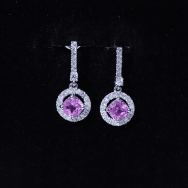 Lab Grown Pink Sapphire and Diamond Bridal Earrings in Silver