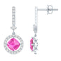 Lab Grown Pink Sapphire and Diamond Bridal Earrings in Silver
