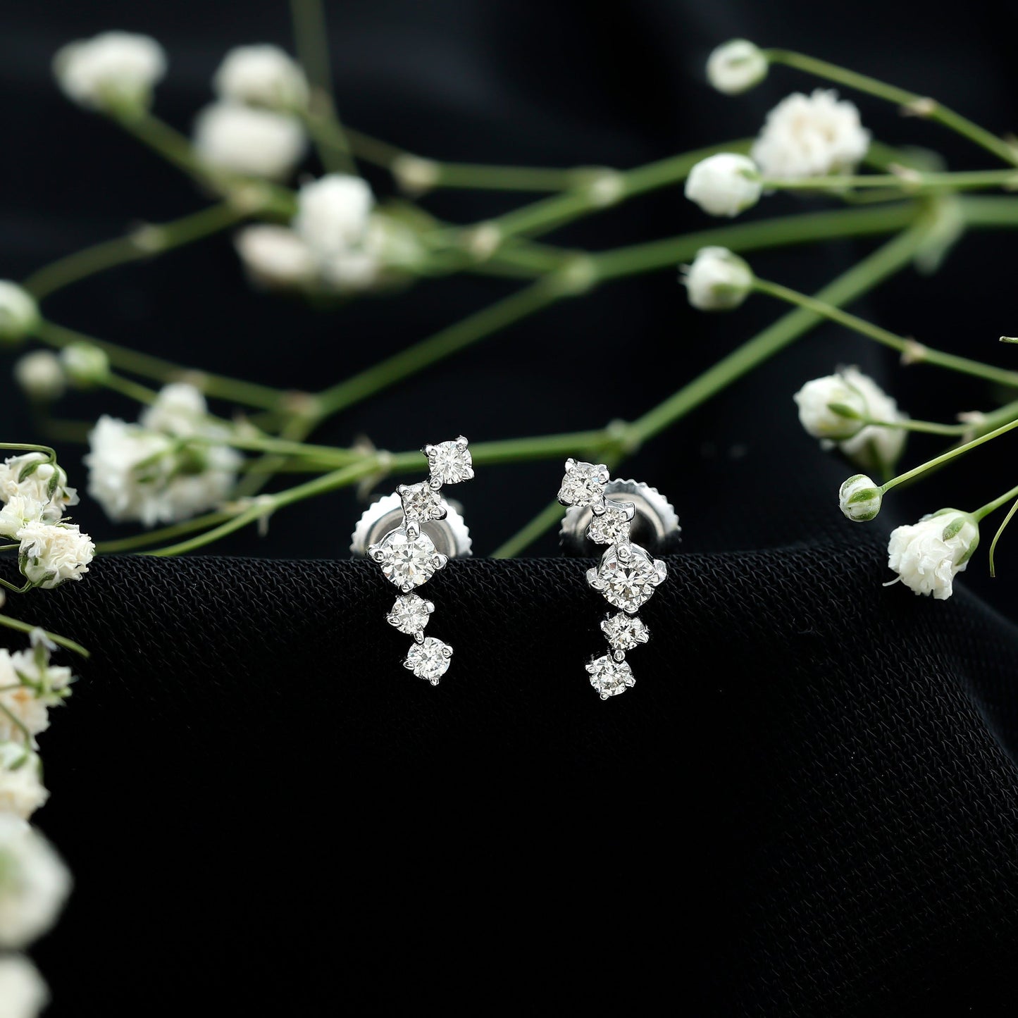 Round Diamond Curved Crawler Stud Earrings with Screw Backs