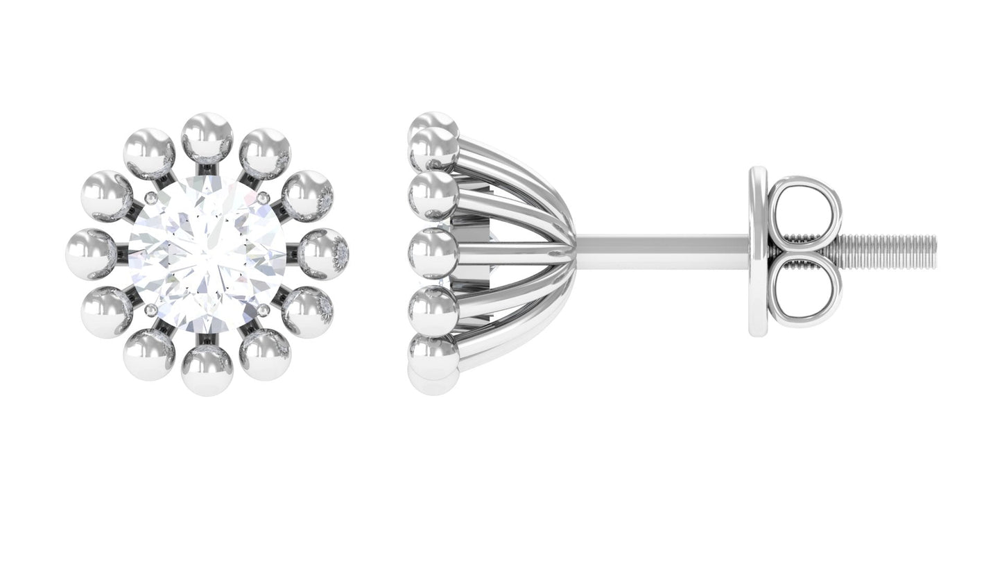 Natural Diamond Solitaire Stud Earrings with Beaded Detailing