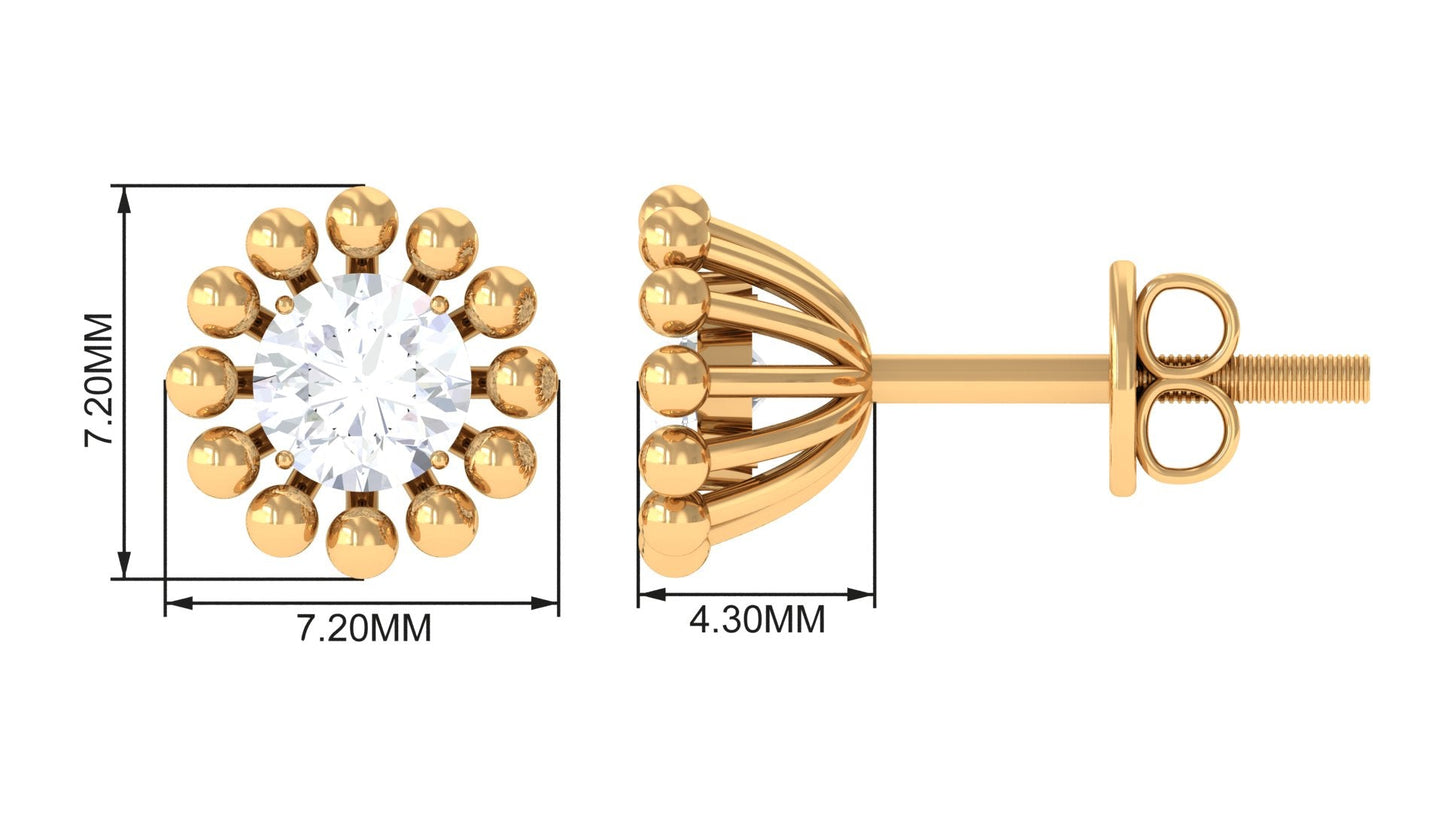 Natural Diamond Solitaire Stud Earrings with Beaded Detailing
