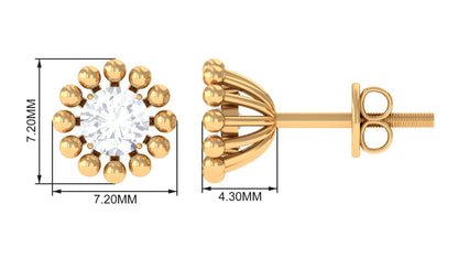 Natural Diamond Solitaire Stud Earrings with Beaded Detailing