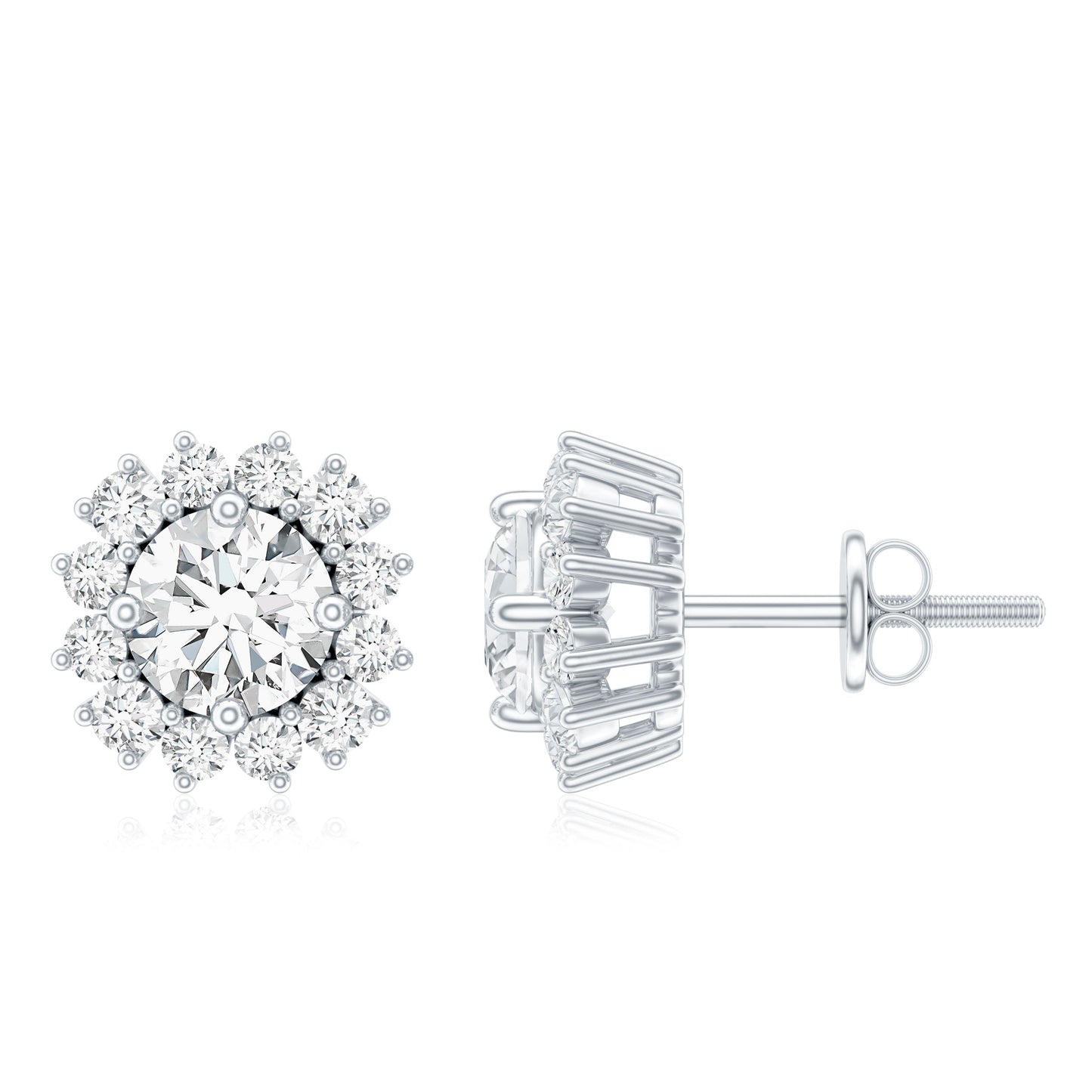 Round 1 Carat Moissanite Halo Stud Earrings for Women