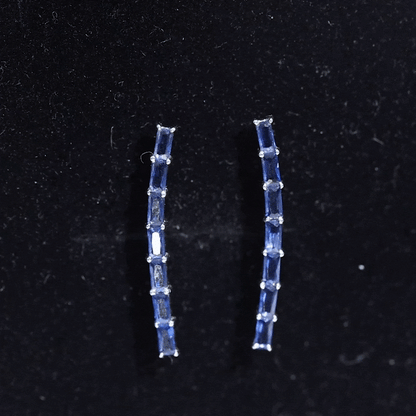 Baguette Cut Lab Grown Blue Sapphire Climber Earrings