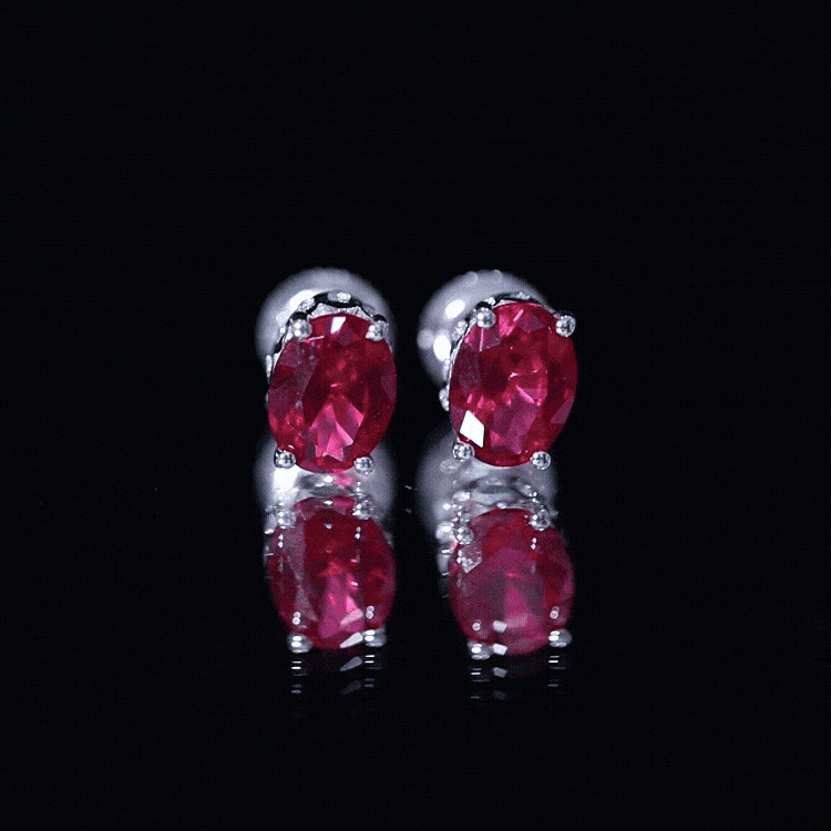 3 CT Oval Lab-Created Ruby Bridal Stud Earrings with Diamond
