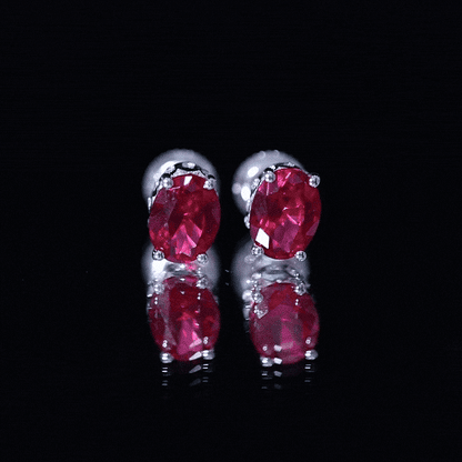 3 CT Oval Lab-Created Ruby Bridal Stud Earrings with Diamond