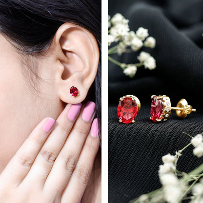 3 CT Oval Lab-Created Ruby Bridal Stud Earrings with Diamond