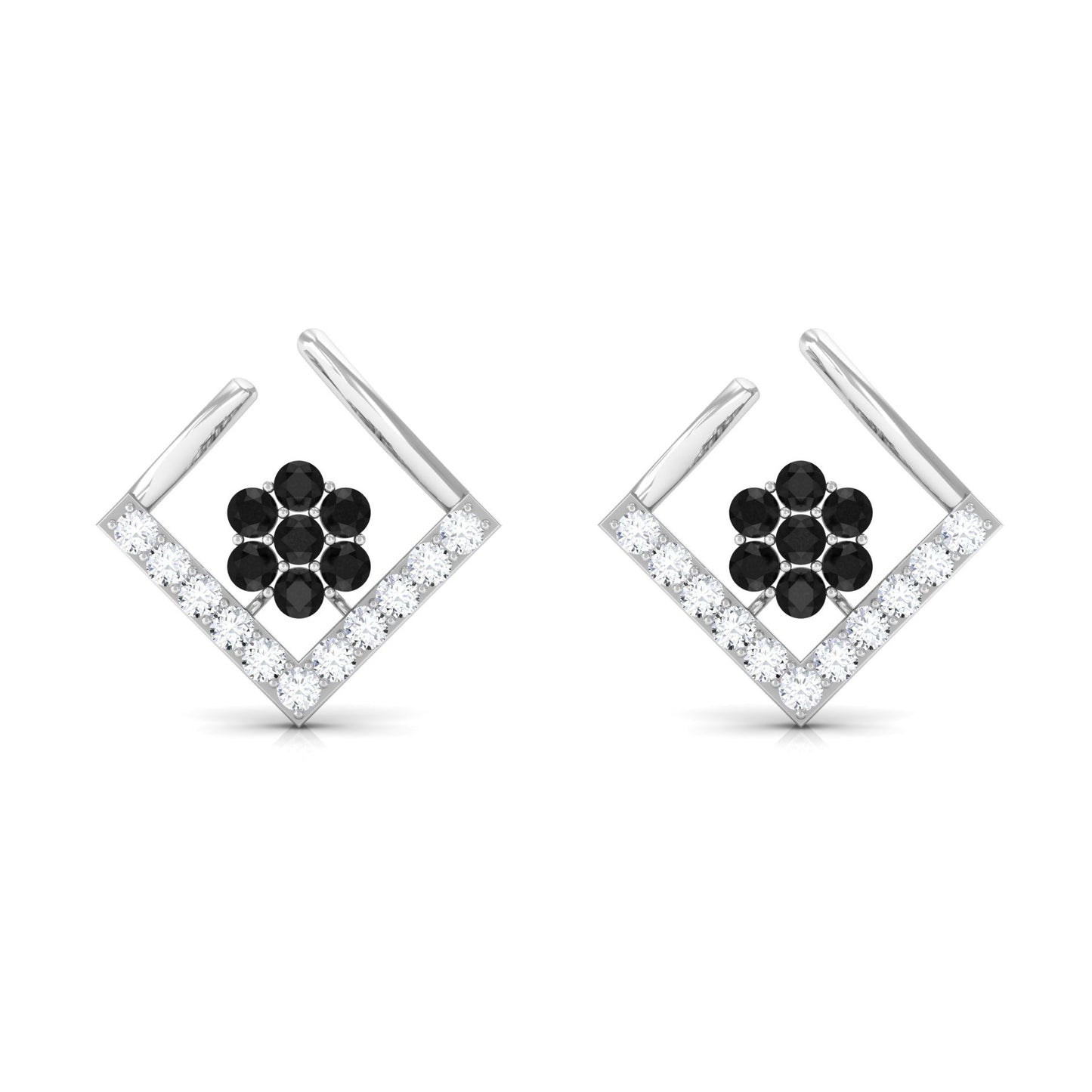 Contemporary Lab Created Black Diamond Floral Stud Earrings