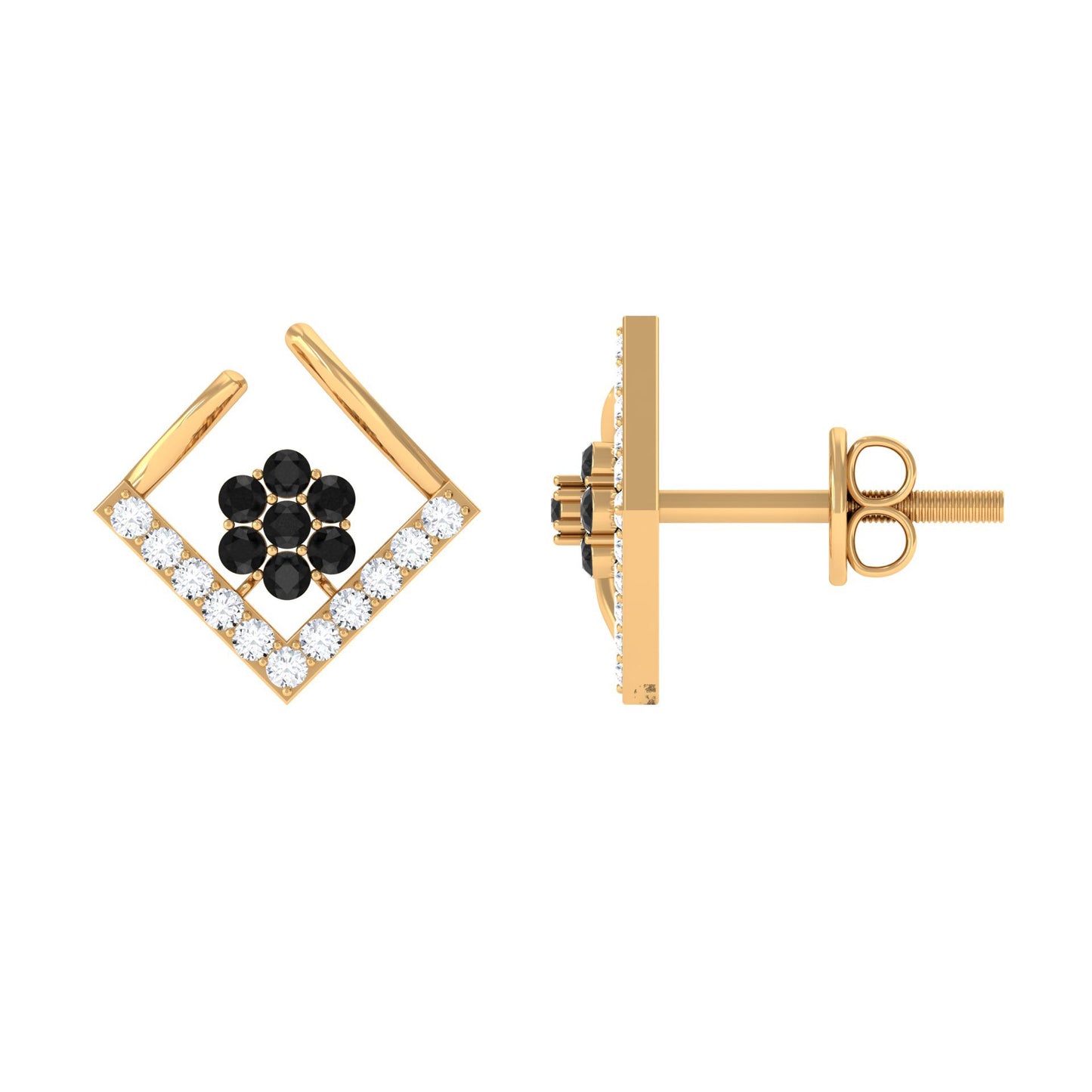 Contemporary Lab Created Black Diamond Floral Stud Earrings