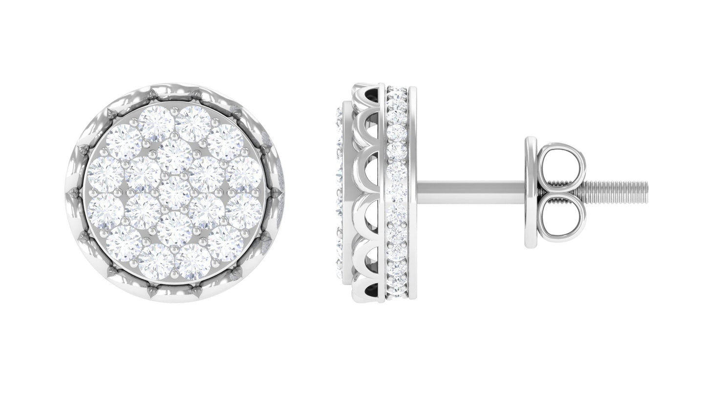 Natural Diamond Cluster Stud Earrings with Screw Back