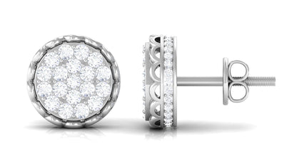 Natural Diamond Cluster Stud Earrings with Screw Back