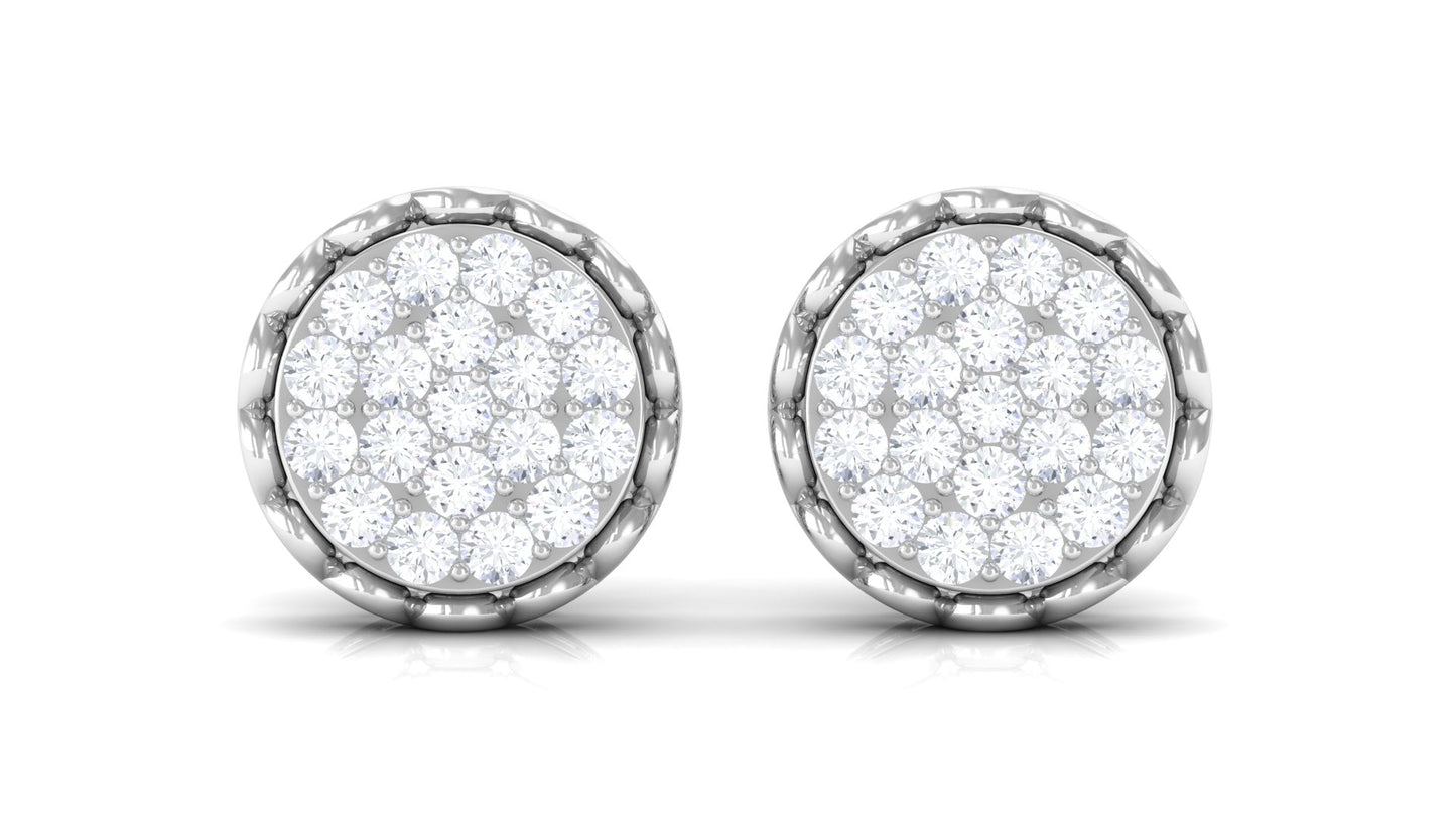 Natural Diamond Cluster Stud Earrings with Screw Back