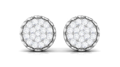 Natural Diamond Cluster Stud Earrings with Screw Back