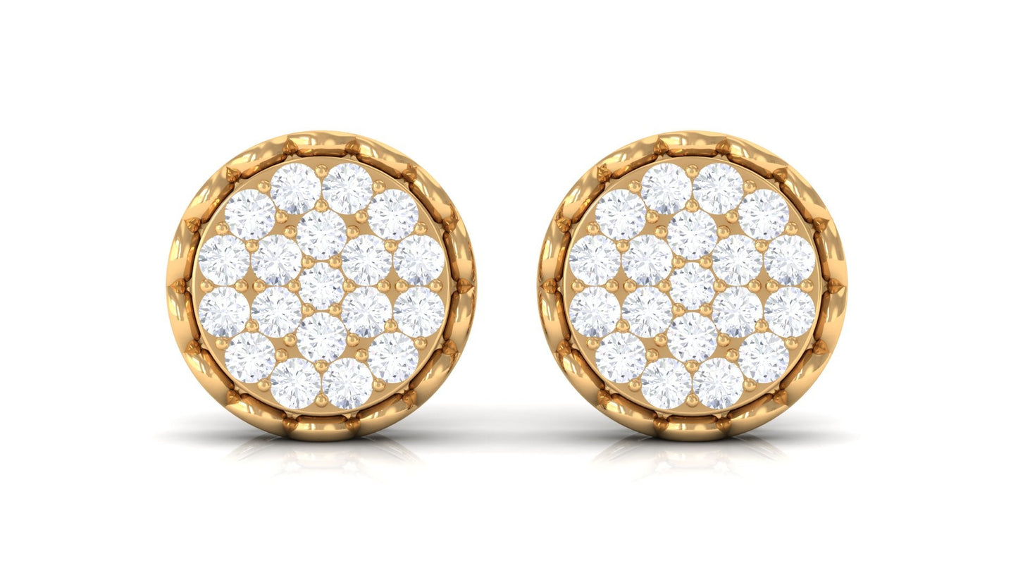 Natural Diamond Cluster Stud Earrings with Screw Back