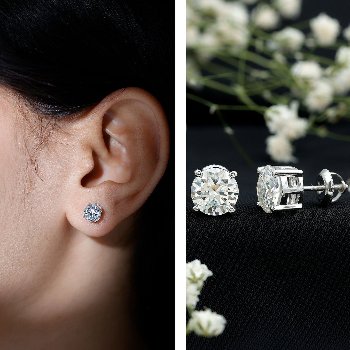 2.7 Carat Round Moissanite Studs in Claw Setting