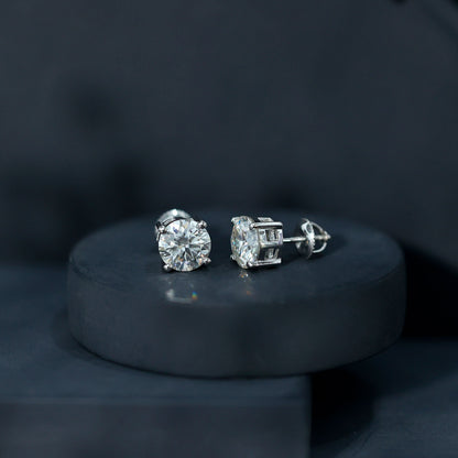 2.7 Carat Round Moissanite Studs in Claw Setting