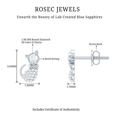 Certified Diamond Cat Kitty Earrings