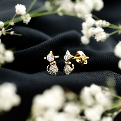 Certified Diamond Cat Kitty Earrings
