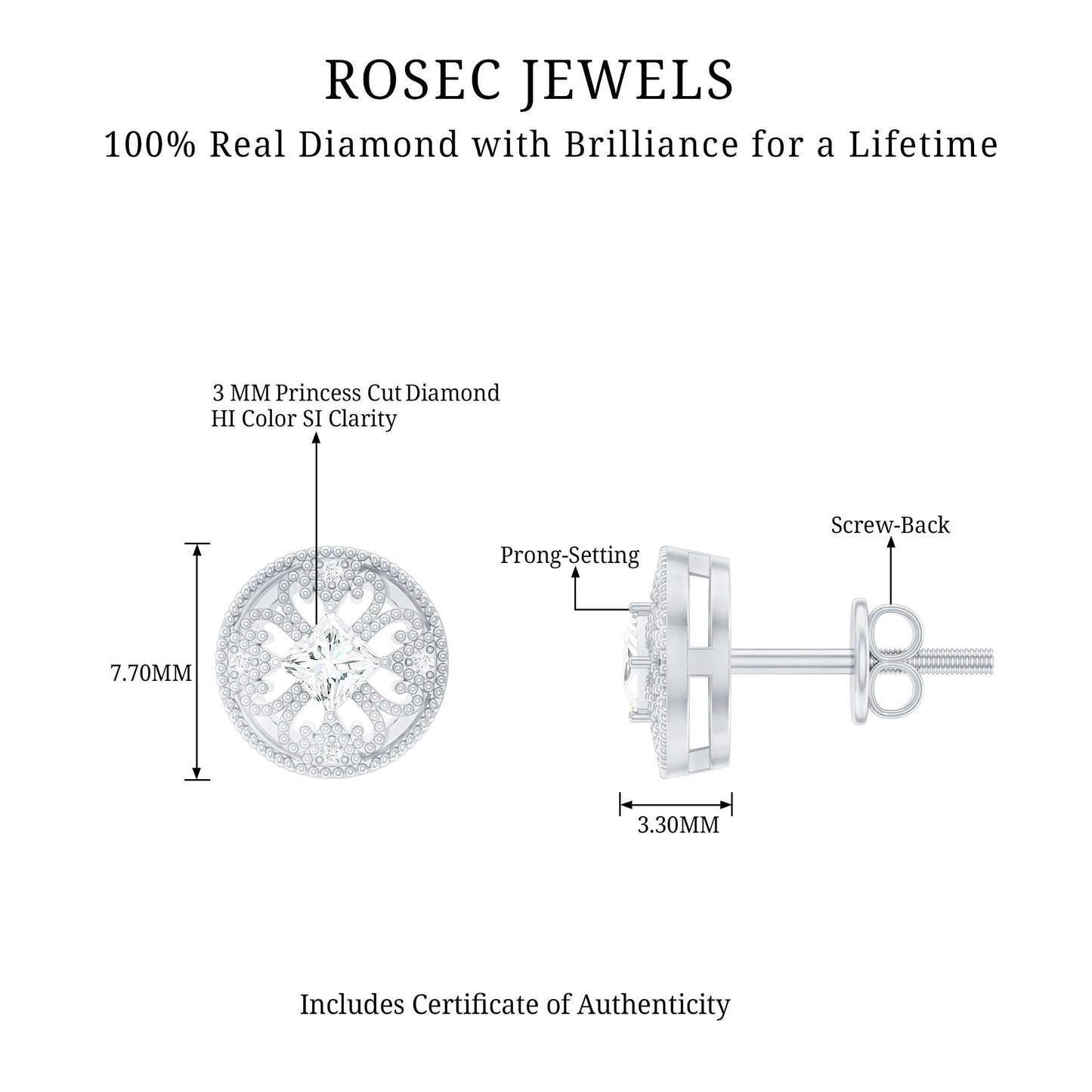 Real Diamond Bridal Stud Earrings With Certificate