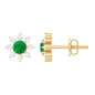 Natural Emerald and Diamond Floral Stud Earrings