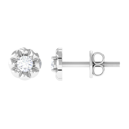 Round Diamond Floral Stud Earrings in Prong Setting