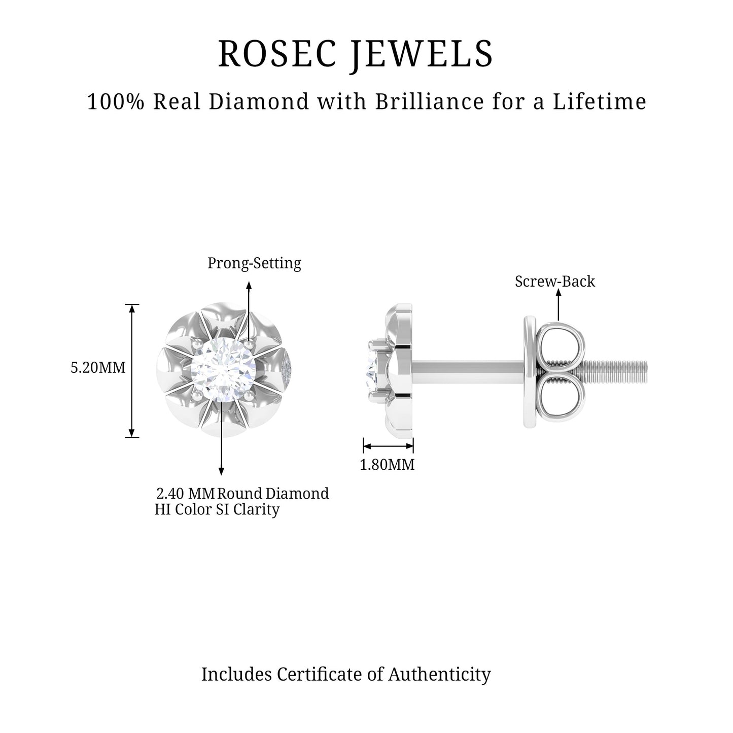 Round Diamond Floral Stud Earrings in Prong Setting
