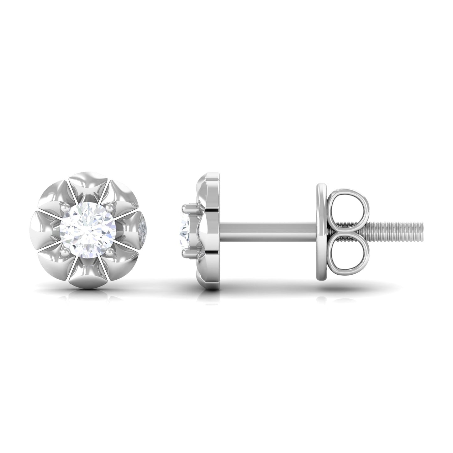 Round Diamond Floral Stud Earrings in Prong Setting