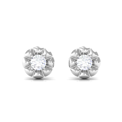 Round Diamond Floral Stud Earrings in Prong Setting