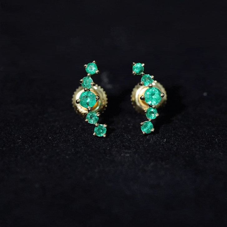 Graduated Natural Emerald Ear Climber Earrings for Women