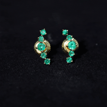Graduated Natural Emerald Ear Climber Earrings for Women