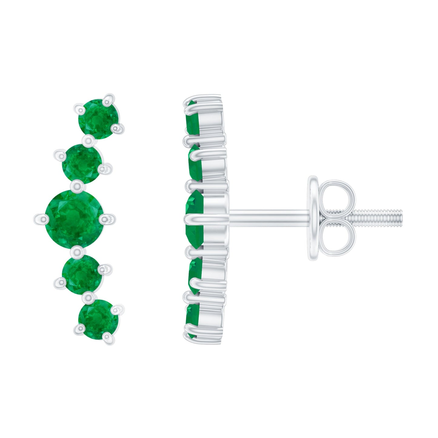 Graduated Natural Emerald Ear Climber Earrings for Women