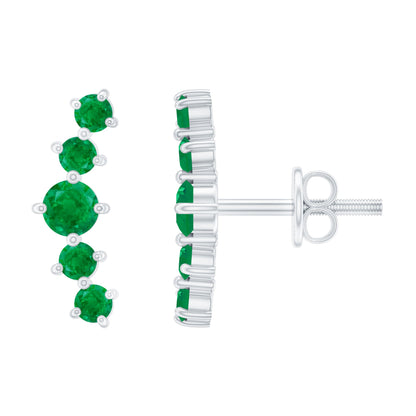 Graduated Natural Emerald Ear Climber Earrings for Women