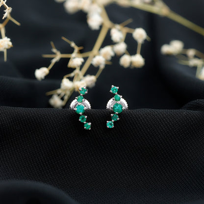 Graduated Natural Emerald Ear Climber Earrings for Women